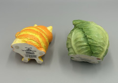 Set of 2 Enesco Home Grown Orange Tabby Cat & Green Cabbage Pig Figurines No Box