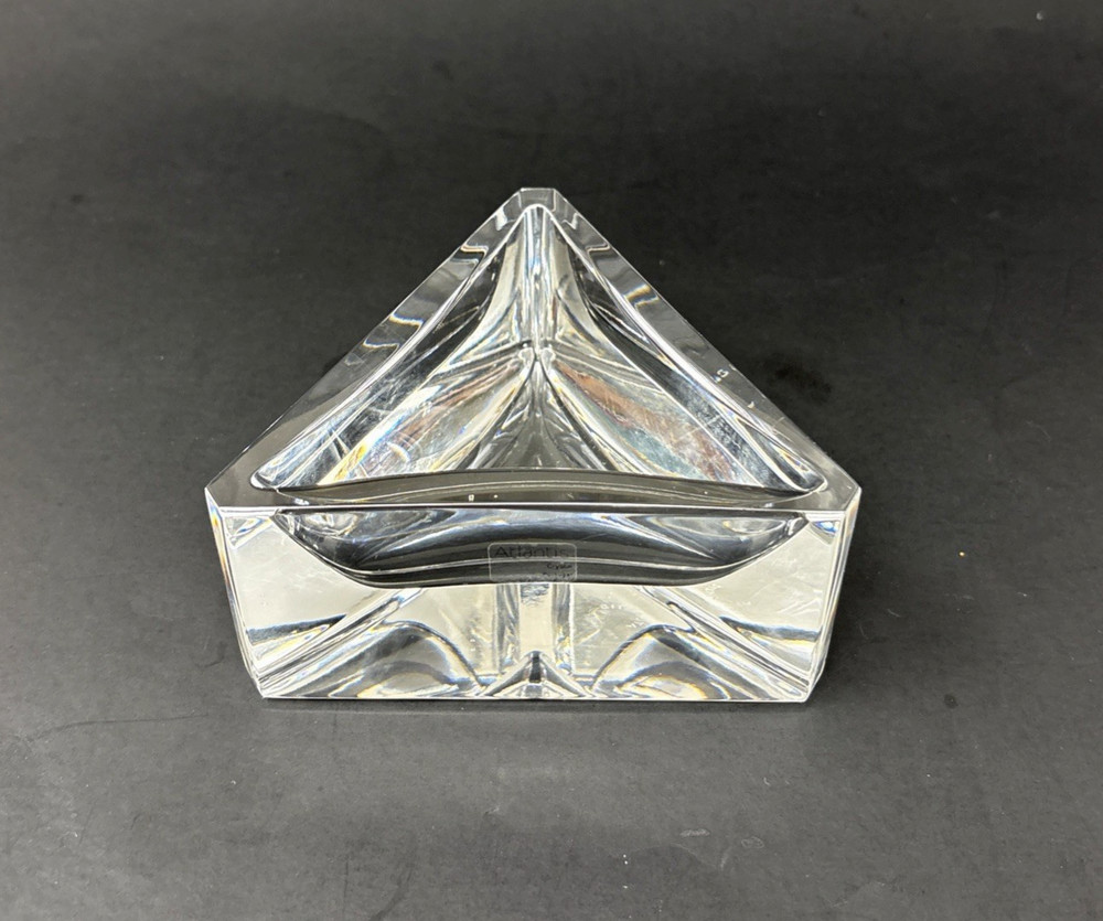 Vtg ATLANTIS Portugal Full Lead Crystal Triangle Trinket /Candy Dish MCM Style