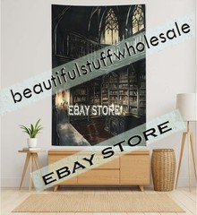 Dark Library Interior Tapestry books library candles gothic 39X59 in