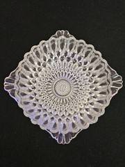 Set 6 Queens Necklace Pressed Glass Small Bowls w/ Handles & Tiny Hobnail Center