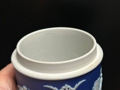 ANTIQUE WEDGWOOD BLUE JASPER jasperware TOBACCO JAR England 3 1/2