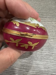 Limoges France White & Gold Floral Bouquet Design Porcelain Egg Trinket Box 3 In