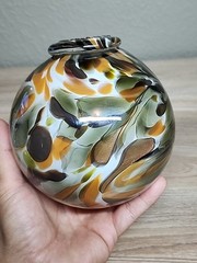 5″ Brown Orange Hand Blown Art Ocean Glass Oregon Float Coast 2013 Signed Meyer
