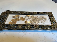 Antique Bradley & Hubbard Brass Frame W/ Dry Flowers 1890s Neoclassical Dolphins