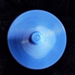 Vintage AKRO Agate Slag Footed Blue Trinket Dish Bowl with Lid 3.5″ x 3″