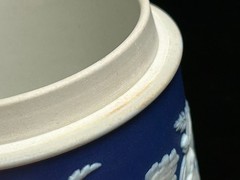 ANTIQUE WEDGWOOD BLUE JASPER jasperware TOBACCO JAR England 3 1/2