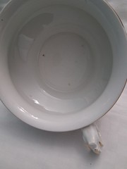 Vtg Ornate Chamber Pot With Lid White with Gold floral design, Victorian?