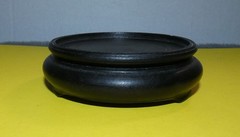 Display stand, 4.25″ diam, Chinese design, soft black, vintage wood, excellent