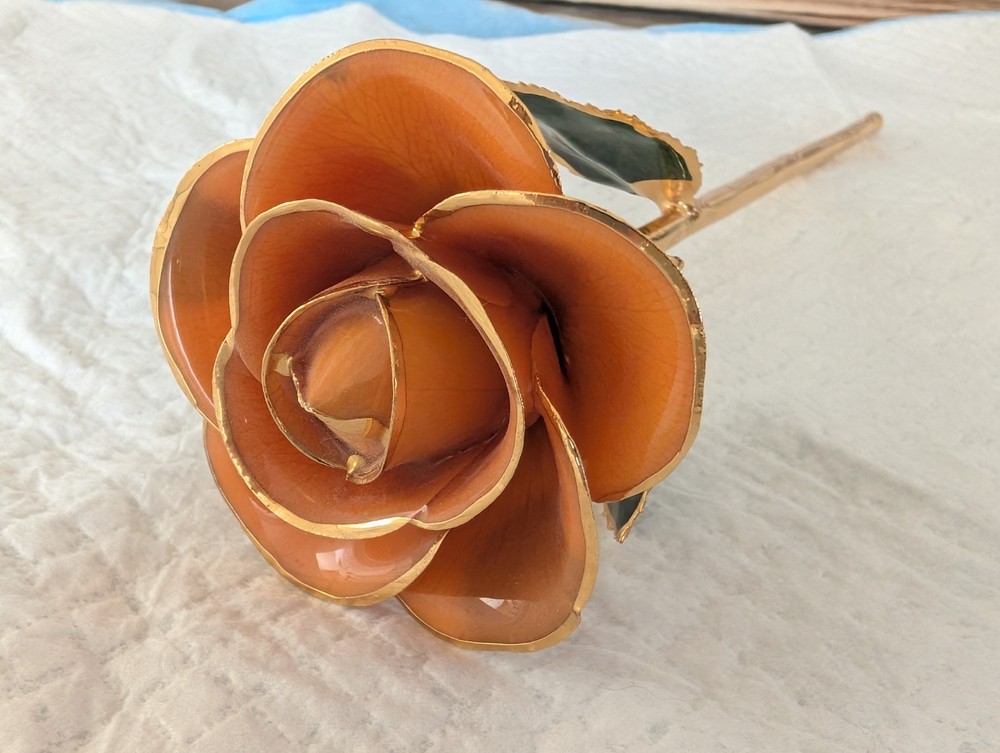 Steven Singer Orange Real Rose Preserved & Dipped in 24kt Gold