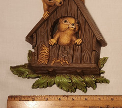 Vintage Plastic Wall Art of Chipmunks In Birdhouse w/ Bracket Dart Ind HOMCO