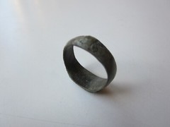 unique ancient Viking engraved relief massive bronze ring with runes.IX – X AD.