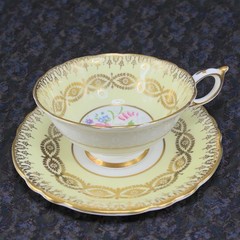 Antique Paragon Cabbage Rose Tea Cup and Saucer Set Heavy Gold Pattern England