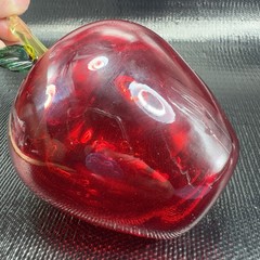 Hand Blown Large Red Apple Fruit With Leafs Hand Made Art Glass Figurine Decor