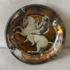 Vintage Art Neoclassical Greek Horse Trinket Bowl Ashtray Decoupage Sungott NYC
