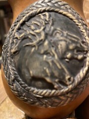 MUST SEE 6” Gourd Vase With Intense Carved Resin Base Horse Bull Cow Western