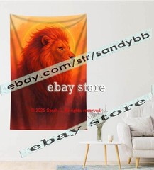Fire Lion Spirit Tapestry 3D relief look Wall Art fantasy decor 39X59 in