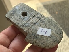 RARE PRE-COLUMBIAN ANCHOR PENDANT, COLUMBIA, COLORFUL POLISHED SERPENTINE, COA