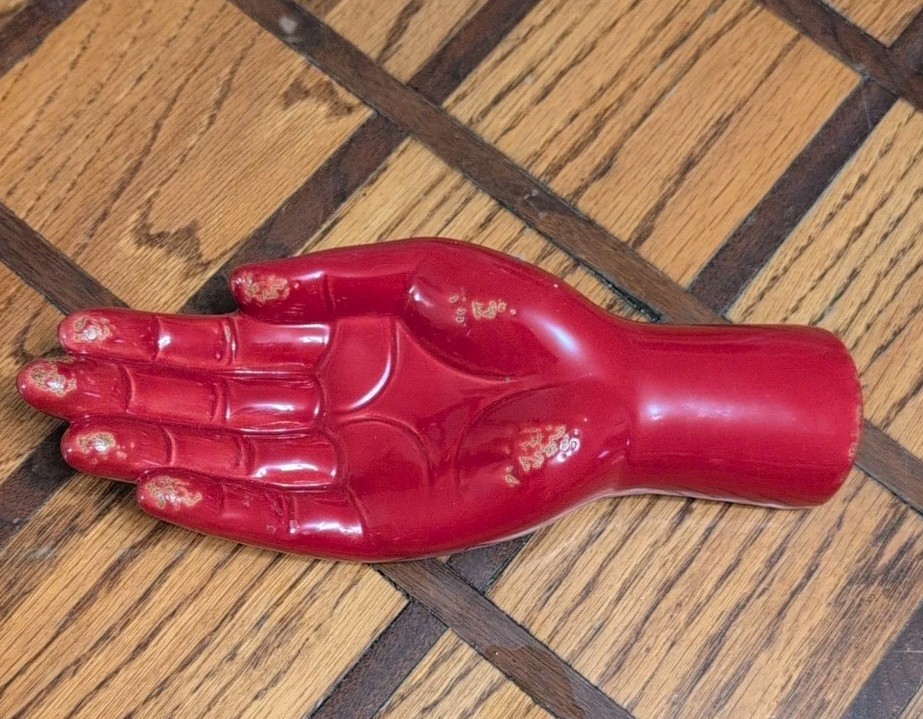 Ceramic Sculpture Red Hand And Wrist Trinket Dish” Caught Red-handed”