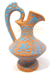 Vintage Lindos Keramik Asgourou Rodos Pitcher Vase Blue Terracotta Greece Rare