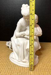 Porcelain Parian Ware Mother & Child Figure Reading Night Light White Works