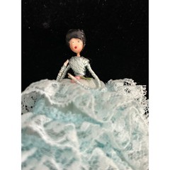 Lace Doll Figurine Unisex Small Blue Vintage Wire Body Handcrafted Unbranded