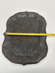 Victorian Antique Toleware Hand Painted Metal Tray & Bowl • Fruit/Foliage