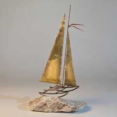 Mid-Century Modern Brass & Copper Sailboat by DeMott on Quartz
