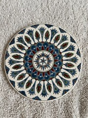 Nassos Keramik Ceramic Art Tile Coaster Hand Made Rodos Hellas Greece Round 6″