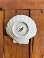 Limoges, France, Hand Painted Sea Shell Trinket Tray, Blue, Gold, Flowers