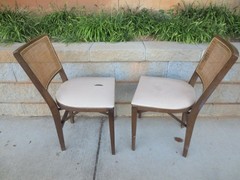 Vintage Stakmore Wooden Folding Chair Cane Back Vinyl Padded Seat