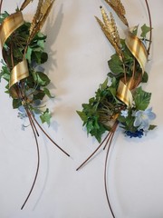 Vtg Home Interiors Brass Wheat Sheaf 2 Piece Wall Hanging Decor MCM Homco 31″