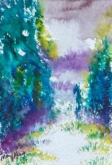 Original ACEO Watercolor Painting by Mary King – Jewel Tones in the Forest