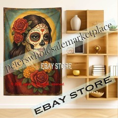 Sugar Skull Woman Rose Gothic Fantasy Tapestry living room 59X82 in