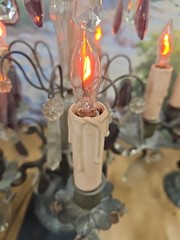 #5283 A Rare Pair Of Brass and Crystal￼ Candelabra Lamp 1800’S “WORKING”