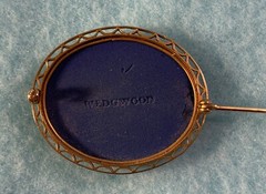 Antique 14kt. gold mounting Wedgwood Jasperware Cobalt and White Brooch