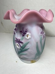 Vintage Fenton Blue Burmese Hand Painted Daffodil Vase Signed Sean Fenton READ