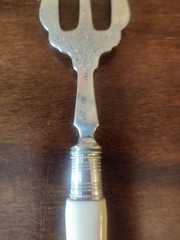 Antique 1913 Edwardian silver collared Trident searing fork