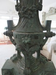 Old CAST IRON METAL Architectural FRENCH Standing Fragment Swags Flowers Green