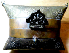 BAG~Brass & Copper Pillow Trinket Purse With Felt Lining Inside Antique Damaged
