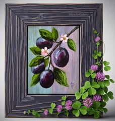 Original Plum Oil Painting 8×10″ Canvas Board Fruit Wall Art Kitchen Decor