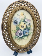 Homco Gold Lattice Frame Fran Anderson Vintage Floral Print Cottagecore Frame