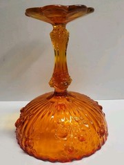 Vintage Amberina Glass Fenton Cabbage Roses Compote Pedestal Candy Dish 7.5″