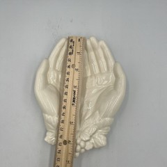 White Ceramic Praying Hands Decorative Trinket Dish Leaf & Berry Open Hands