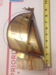DeMott Vtg. Sail Boat Brass Copper Art Sculpture On Onyx 9.5″ Base Signed