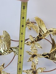 Vintage Metal Art Wall Hanging Hummingbirds Flowers Branches Brass Birds MCM