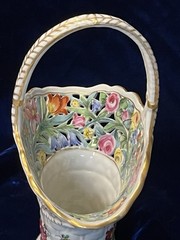 Vintage Von Schierholz Reticulated Floral Painted Porcelain Basket Vase Germany