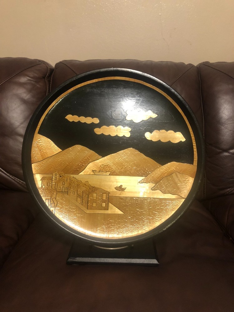 Large 16″ El Zoque Colombian Straw Marquetry Charger – Tamo Folk Art – Bogota