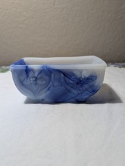 Akro Agate No. 657 Glass Lily Planter Marbleized Blue Made In USA Signed