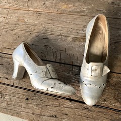 Vintage costume shoes 1900-1920’s high heel buckle shoes silver Edwardian