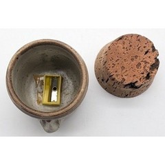 Vtg Studio Pottery Face Pencil Sharpener 3.5″ Speckled Stoneware Handmade Unique